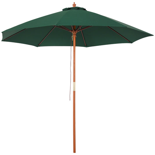2.5m Wood Garden Parasol Sun Shade Patio Outdoor Market Umbrella Canopy with Top Vent, Dark Green-0